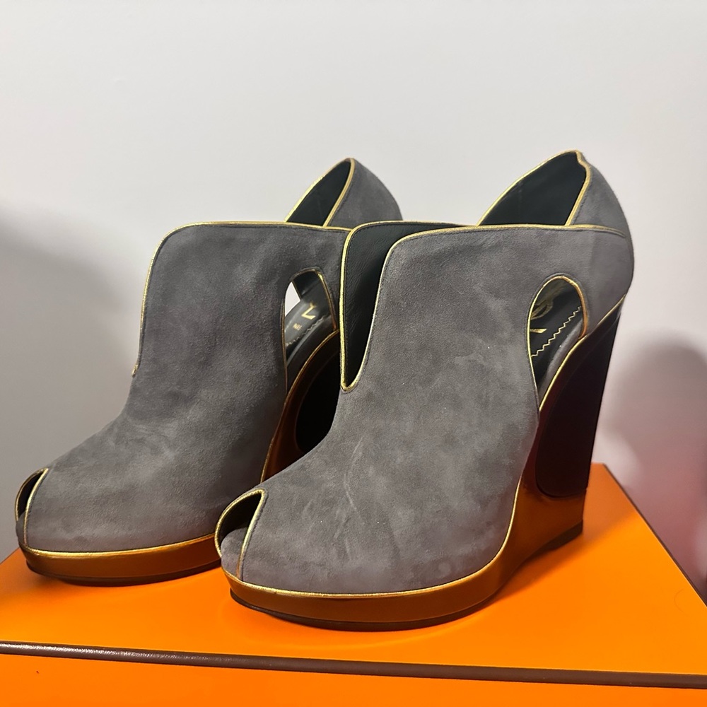 YSL Suede and Metalic Wedge